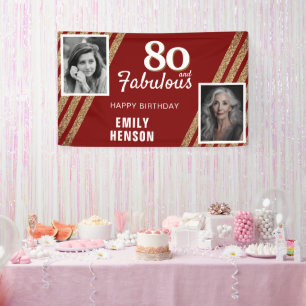 80 and Fabulous Gold Glitter 2 Photo 80th Birthday Banner