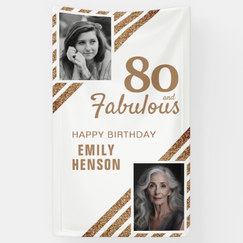 80 and Fabulous Gold Glitter 2 Photo 80th Birthday Banner