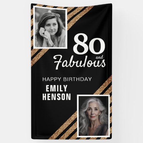 80 and Fabulous Gold Glitter 2 Photo 80th Birthday Banner