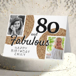 80 and Fabulous Gold Glitter 2 Photo 80th Birthday Card<br><div class="desc">80 and Fabulous Gold Glitter 2 Photo 80th Birthday Greeting Card. Faux gold glitter on black with 2 photos - you can use an old and new photo. Add your name,  age and text inside or erase it.</div>