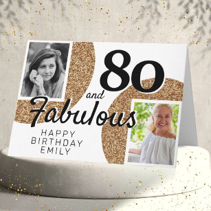 80 and Fabulous Gold Glitter 2 Photo 80th Birthday Card