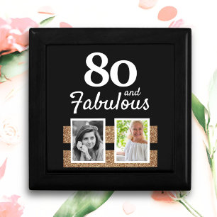 80 and Fabulous Gold Glitter 2 Photo 80th Birthday Gift Box
