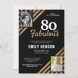 80 and Fabulous Gold Glitter 2 Photo 80th Birthday Invitation | Zazzle