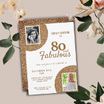 80 and Fabulous Gold Glitter 2 Photo 80th Birthday Invitation<br><div class="desc">80 and Fabulous Gold Glitter 2 Photo 80th Birthday Invitation. Modern and elegant faux golden glitter birthday invitation for her. Add your photos - you can use an old and a new photo.</div>