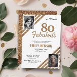 80 and Fabulous Gold Glitter 2 Photo 80th Birthday Invitation<br><div class="desc">80 and Fabulous Gold Glitter 2 Photo 80th Birthday Surprise Party Invitation. Modern and elegant faux golden glitter birthday invitation for her. Add your photos - you can use an old and a new photo. You can change all the text.</div>