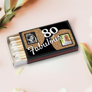 80 and Fabulous Gold Glitter 2 Photo 80th Birthday Matchboxes