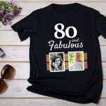 80 and Fabulous Gold Glitter 2 Photo 80th Birthday T-Shirt<br><div class="desc">80 and Fabulous Gold Glitter 2 Photo 80th Birthday T-shirt. Personalized black t-shirt with 2 photos. Add your photos - you can use an old and new photo.</div>