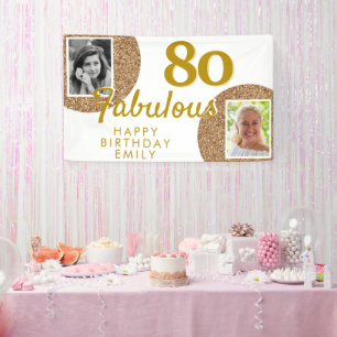 80 and Fabulous Gold Glitter 2 Photo Birthday Banner