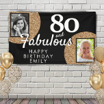 80 and Fabulous Gold Glitter 2 Photo Birthday  Banner<br><div class="desc">80 and Fabulous Gold Glitter 2 Photo 80th Birthday Banner. Faux gold glitter on black with 2 photos - you can use old and new photos. Add your name and age,  and make a birthday party backdrop for a woman's milestone celebration.</div>