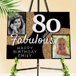 80 and Fabulous Gold Glitter 2 Photo Birthday  Foam Board<br><div class="desc">80 and Fabulous Gold Glitter 2 Photo 80th Birthday Foam Board. Faux gold glitter on black with 2 photos - you can use old and new photos. Add your name and age,  and make your own birthday party backdrop.</div>