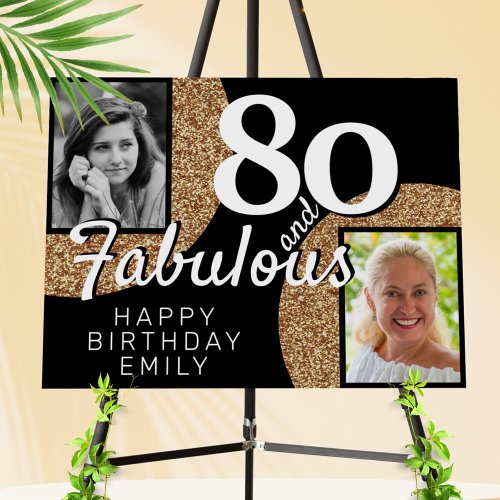 80 and Fabulous Gold Glitter 2 Photo Birthday  Foam Board