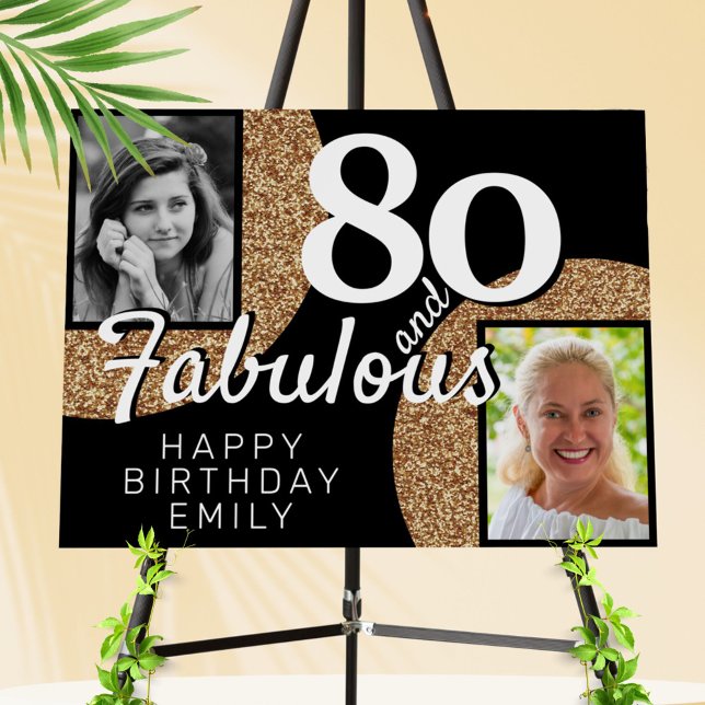 80 and Fabulous Gold Glitter 2 Photo Birthday  Foam Board (Creator Uploaded)