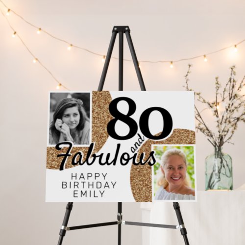 80 and Fabulous Gold Glitter 2 Photo Birthday  Foam Board