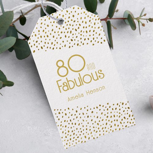 80 and Fabulous Gold Glitter 80th Birthday Gift Tags