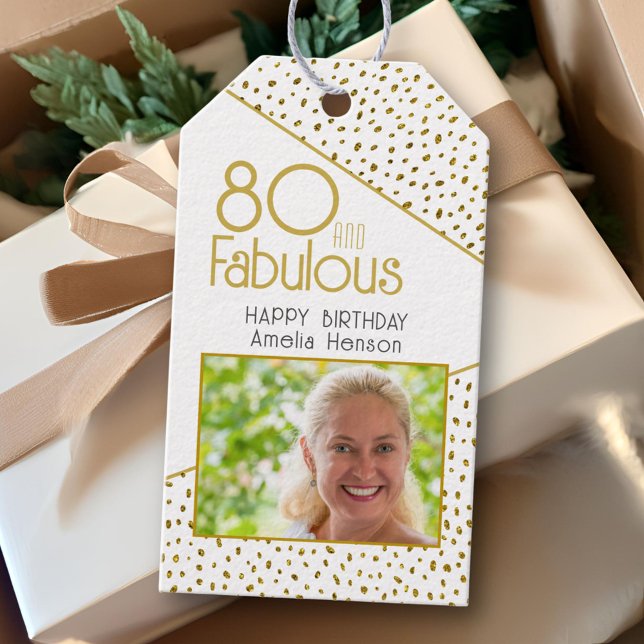 80 and Fabulous Gold Glitter Photo 80th Birthday  Gift Tags (Creator Uploaded)