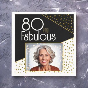 80 and Fabulous Gold Glitter Photo 80th Birthday  Napkins