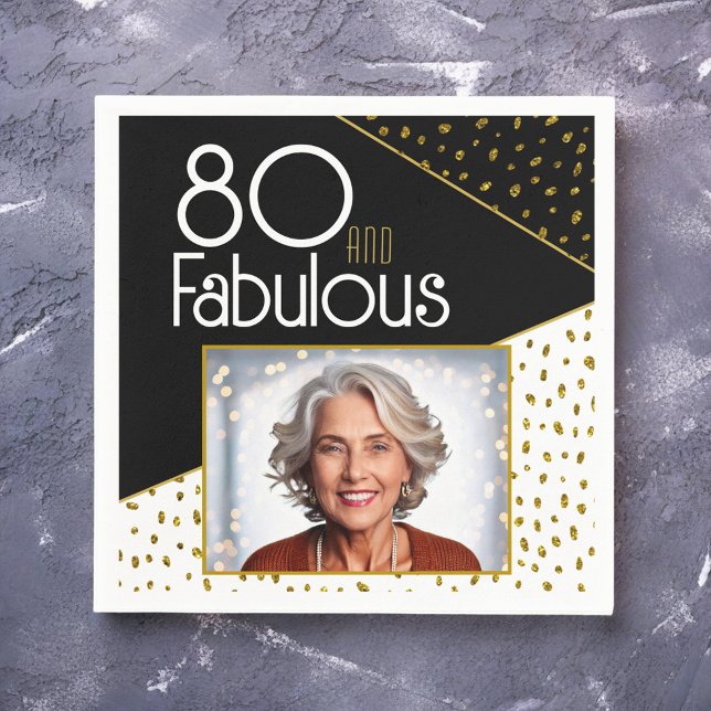 80 and Fabulous Gold Glitter Photo 80th Birthday  Napkins (Creator Uploaded)