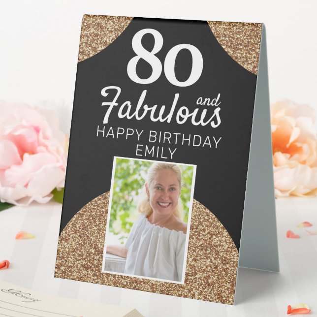 80 and Fabulous Gold Glitter Photo 80th Birthday Table Tent (In SItu (Wedding))