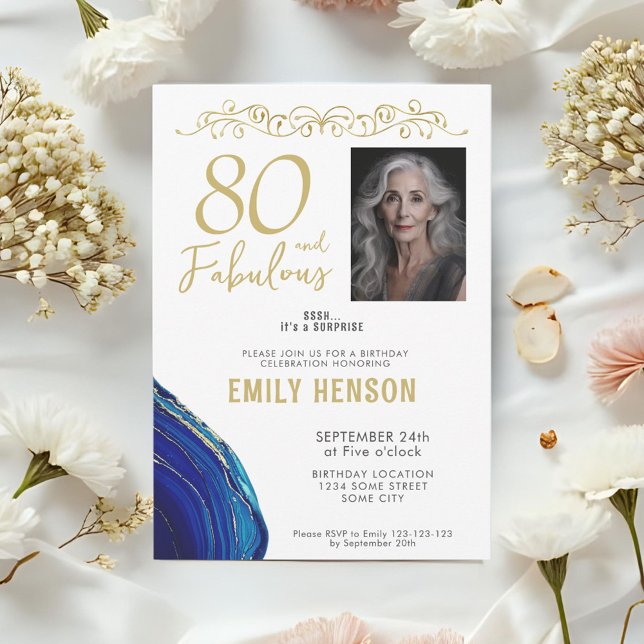 80 and Fabulous Gold Ornament 80th Birthday Photo  Invitation (Creator Uploaded)