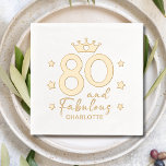 80 And Fabulous Modern 80th Birthday Personalized Foil Napkins<br><div class="desc">80 And Fabulous Modern 80th Birthday Personalized Real Foil Stamped Paper Napkins features the text "80 and Fabulous" in modern calligraphy script typography accented with stars and a crown and personalized below with your custom name. Perfect for eightieth birthday parties. Created by Evco Studio www.zazzle.com/store/evcostudio</div>