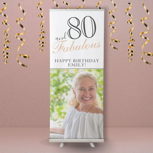 80 and Fabulous Modern Black 80th Birthday Photo Retractable Banner