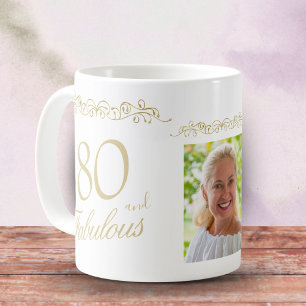 80 and Fabulous Ornament 80th Birthday Photo Coffee Mug