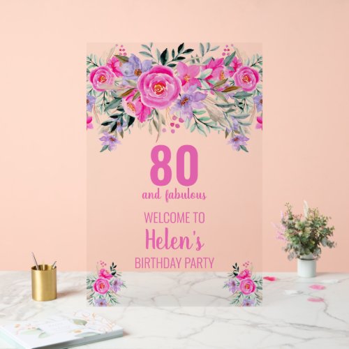 80 and fabulous pink elegant birthday party  acrylic sign