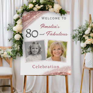 80 and Fabulous Rose Gold Birthday Welcome Photo Foam Board