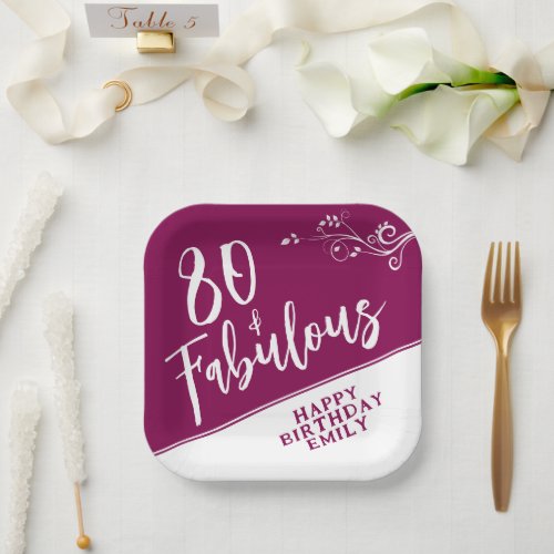 80 and Fabulous Script Magenta 80th Birthday Paper Plates
