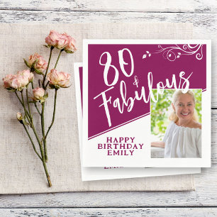 80 and Fabulous Script Photo Magenta 80th Birthday Napkins