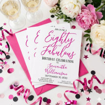 80 and Fabulous Script Pink Black 80th Birthday