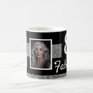80 and Fabulous Silver Glitter 2 Photos Birthday Coffee Mug