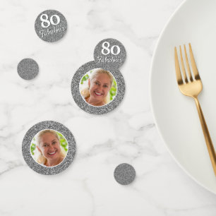 80 and Fabulous Silver Glitter Photo Birthday Confetti