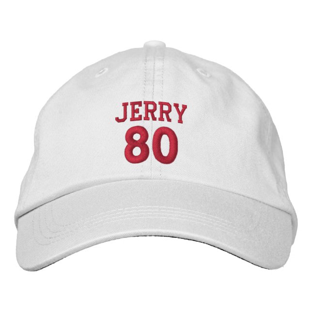 80 Birthday Custom Name Red Embroidery V17 Embroidered Baseball Hat (Front)