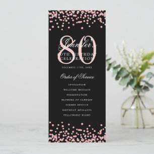 80 Birthday Program Rose Gold Confetti Menu Black 