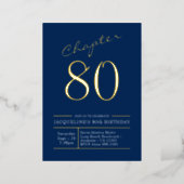 80 Blue 80th Birthday Party Gold Foil Invitation (Standing Front)