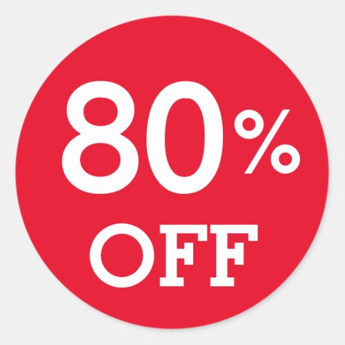 80 Eighty Percent OFF discount sale white and red Classic Round Sticker