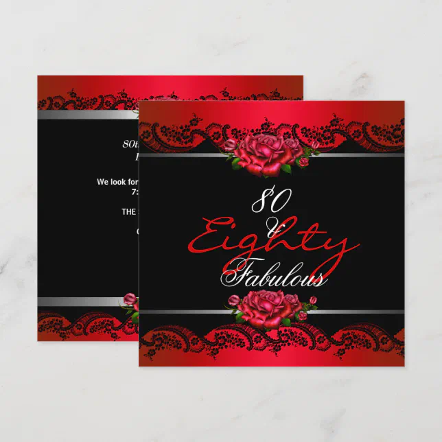80 & Fabulous 80th Birthday Party Red Roses Invitation | Zazzle