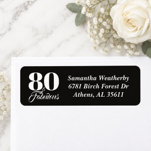 80 & Fabulous Black White Birthday Celebration Label