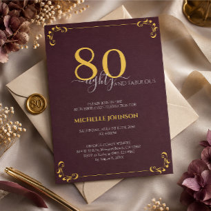 80 & Fabulous Burgundy White & Gold Birthday Invitation