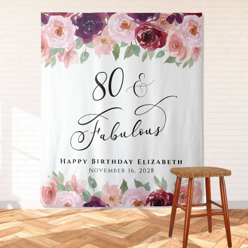 80 Fabulous Floral Watercolor Birthday Party Tapestry