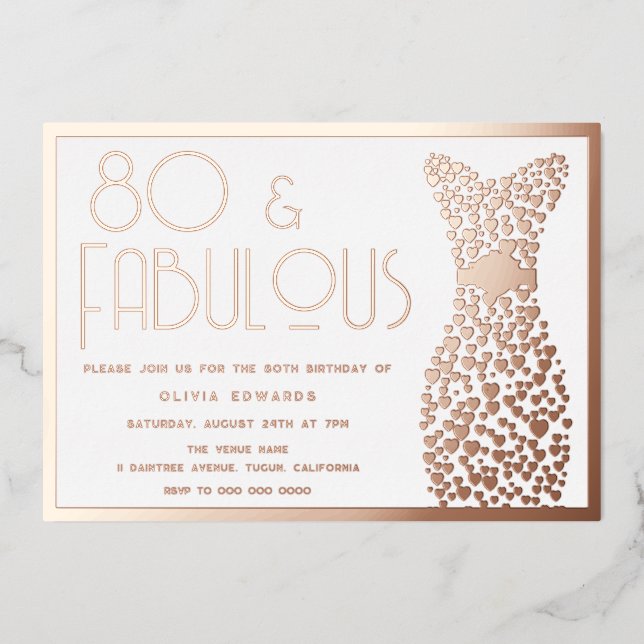 80 & Fabulous Gold Gown Retro 80th Birthday Foil Invitation (Front)