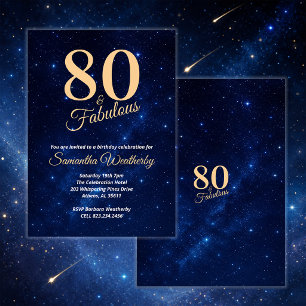 80 & Fabulous Gold Night Sky Birthday Invitation