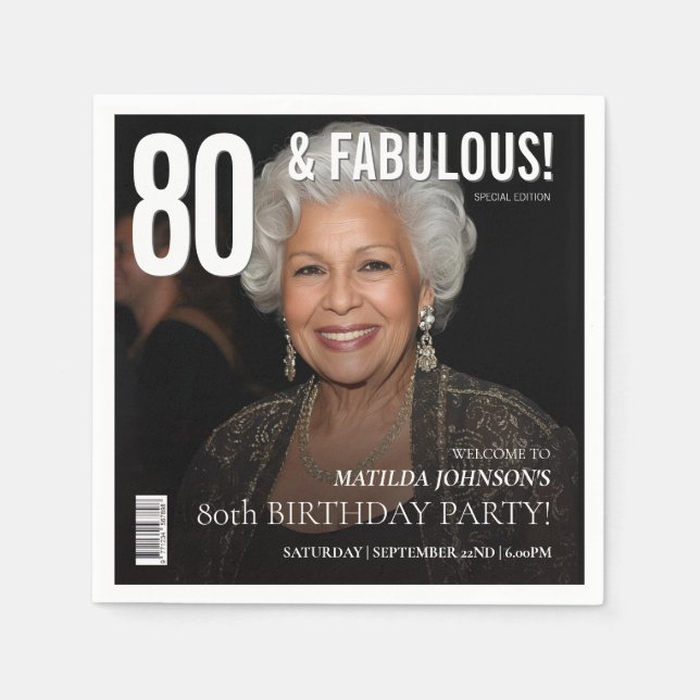 80 Fabulous Magazine Cover 80th Birthday  Napkins (Front)