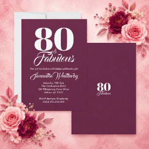 80 & Fabulous Mulberry Birthday Invitation