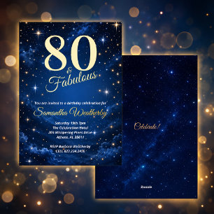 80 & Fabulous Night Sky Birthday Gold Foil Invitation