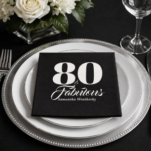 80 & Fabulous White Typography Party Decor Napkins