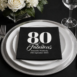 80 & Fabulous White Typography Party Keepsake Napkins
