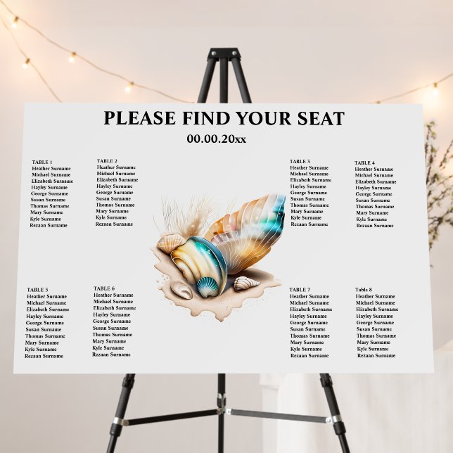 80 guests | Nautilus sea shells sandy beach chic Foam Board (In Situ (Stand))