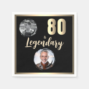 80 & Legendary 2 Photos 80th Birthday Gold Napkins